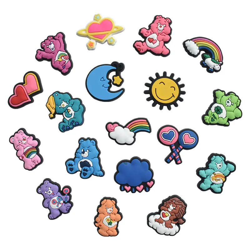 2023 New Rainbow bear Assorted Designs Clog Shoe Charms Soft PVC Shoe Charms For Croc luxury charms