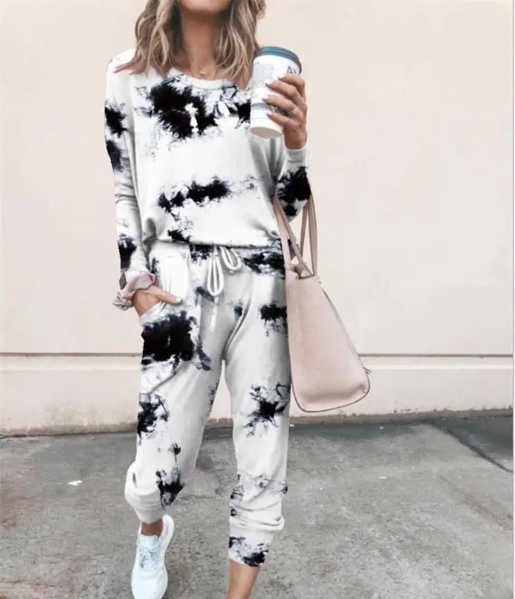 
2020 Winter Clothing For Women printed Casual home wear Long sleeve Traje casual de mujer Plus size Casual Womens 2 piece set 