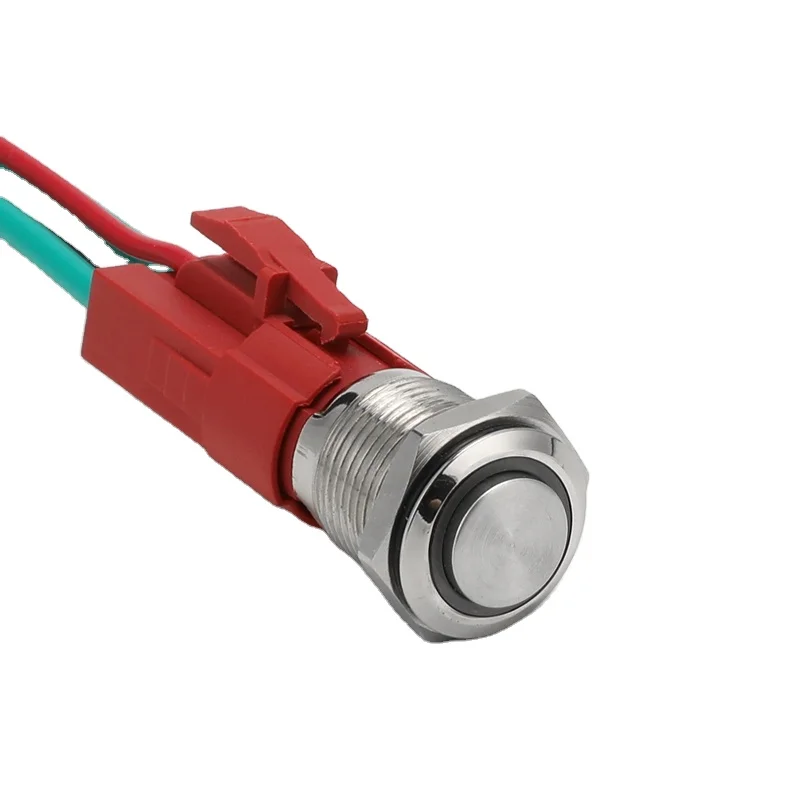 High Current 10A 16mm IP67 waterproof momentary self-locking 1NO high round ring ledmetal push button switch with 4pins