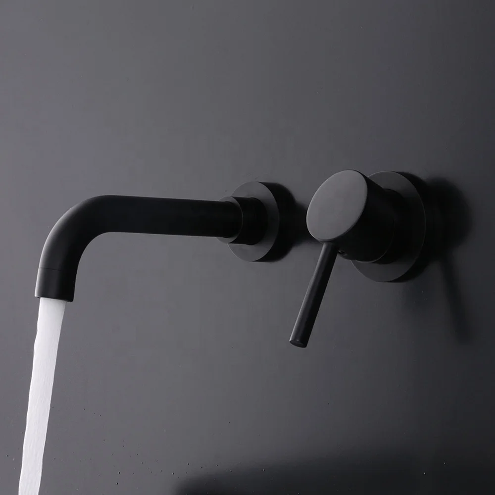 Copper Concealed Basin Tap Black Pre-Buried Wall Mounted Wash Basin Faucet Mixer Hot Cold Water Embedded for Laundry