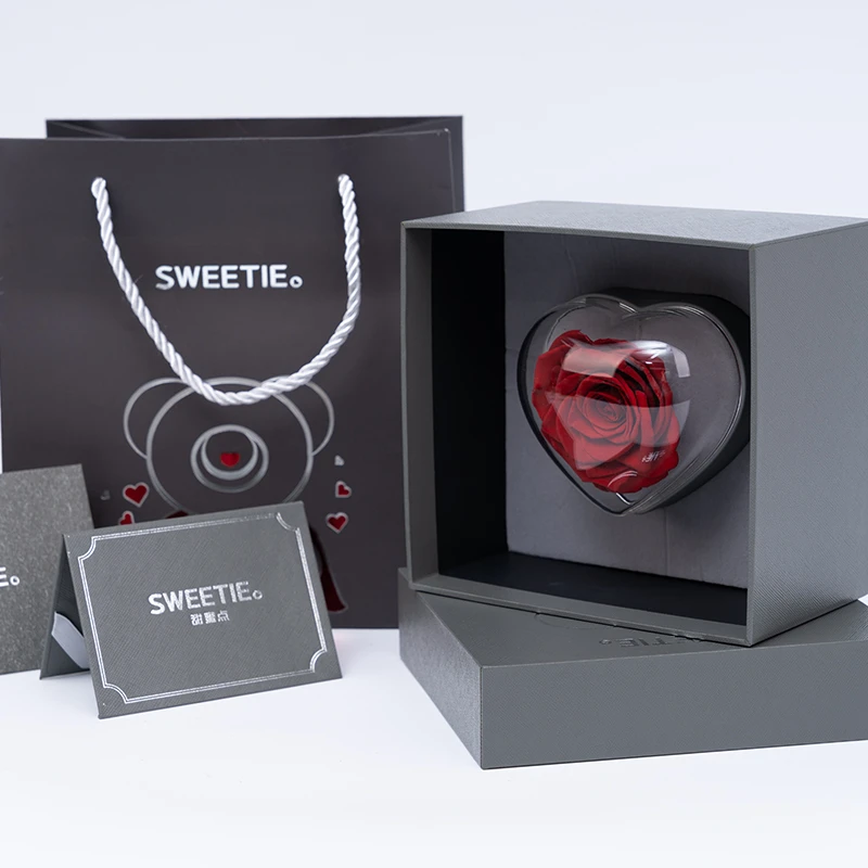 DIY enchanted  preserved rose than smell good in heartshape gift box for valentine day gift preserved rose in jewel box