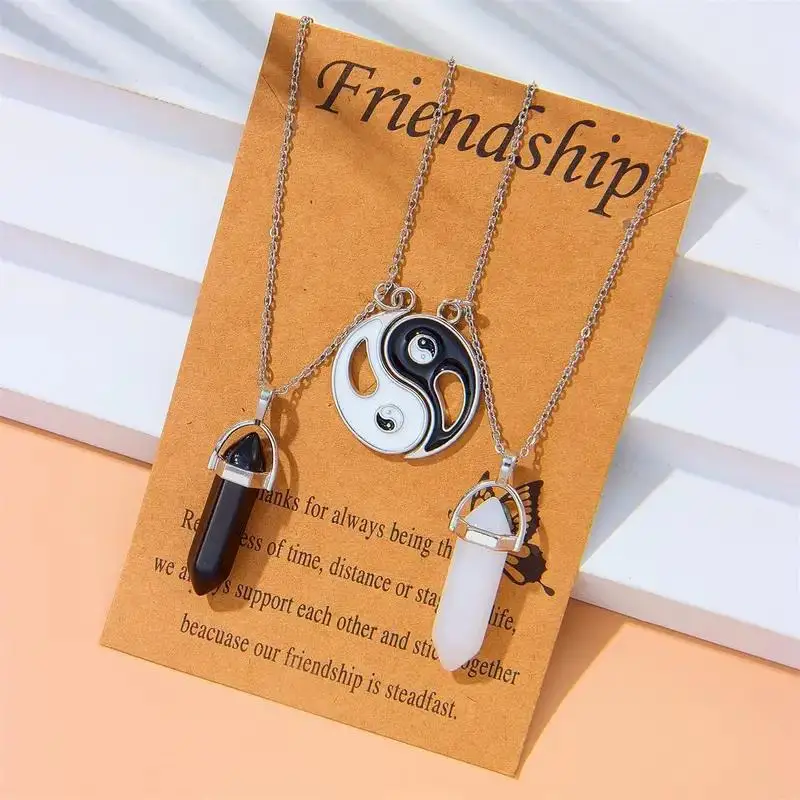 New Yin Yang Tai Chi Natural Stone Crystal Hexagonal Column Pendant Necklace Fashionable Magnetic Pendant Necklace for Couples