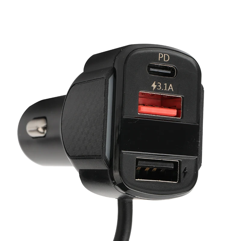 Car Charger Fast Charging PD36/65W Travel Adpater 3 in 1 cable RGB Ambient Light Wired Car Charger MP3 Player USB Port Cargador