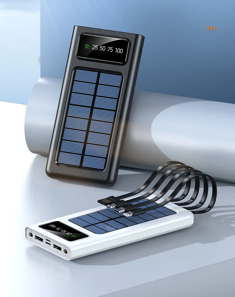 Waterproof Foldable Solar Power Bank 20000mah 30000mah  Portable Solar Cell Phone Charger with LED Light