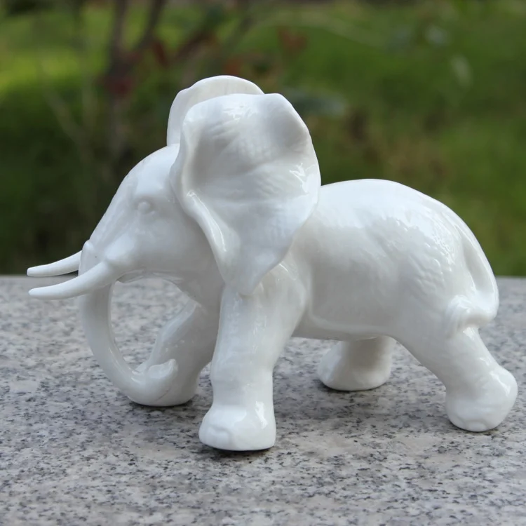 Handmade Eco-friendly Porcelain Crafts Ceramic Elephant Figurine Popular White Elephant Home Lucky Decoration Ceramic Elephant