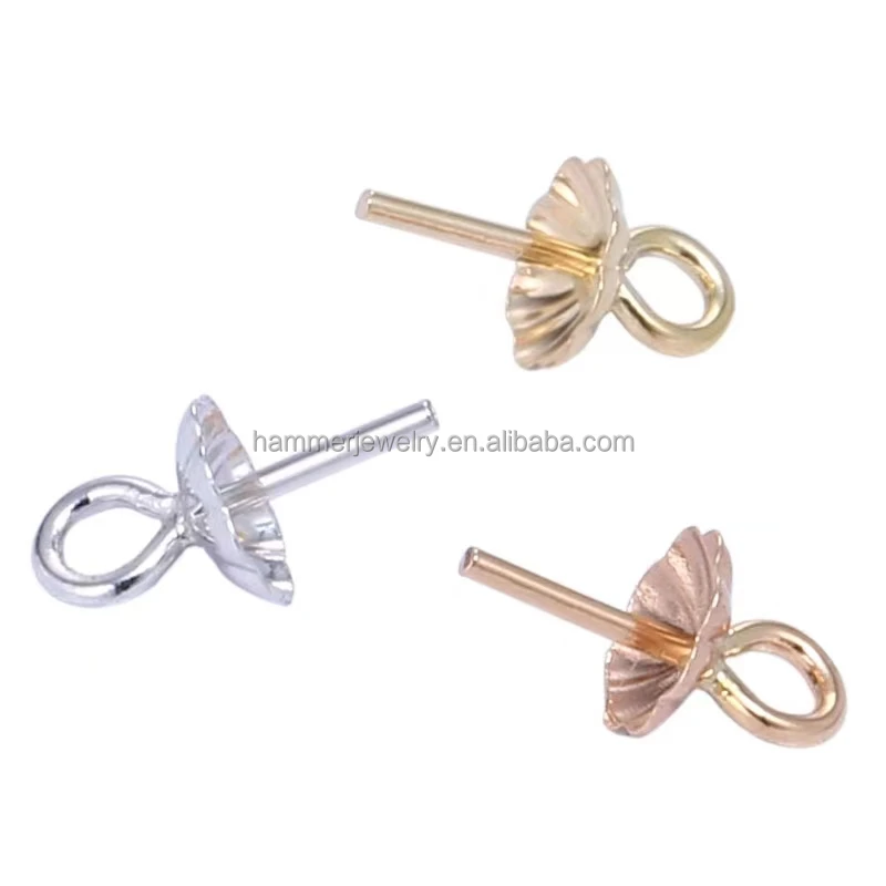 Wholesale 18K Solid Gold Jewelry Accessory 8mm Pearl Mount and Semi Mount DIY Fine Jewelry Making Beads and Earrings Findings