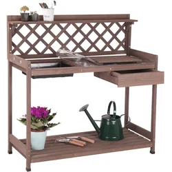 Jaalex Wooden Garden Potting Bench Outdoor 2 Tier Garden Planting Work Bench With Storage And Draw