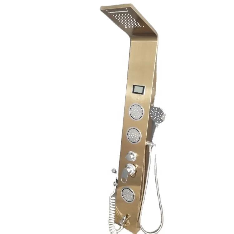 Золотая светодиодная душевая панель с 3 круглыми душевыми лейками и ABS ручной душ