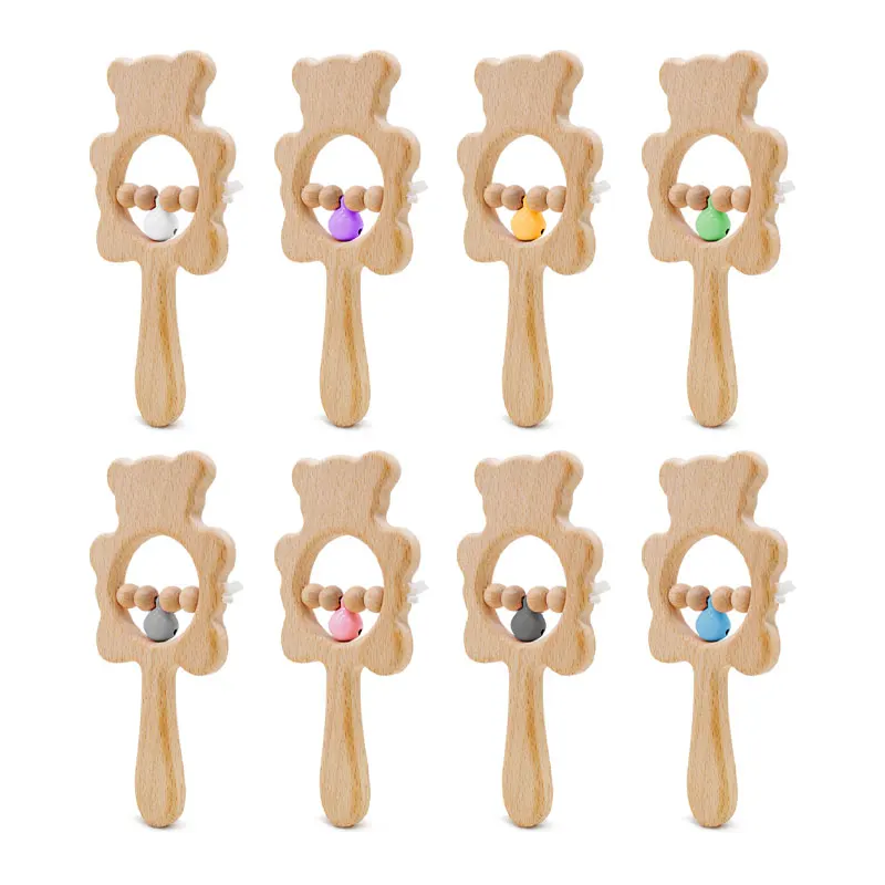 Wholesale 5PCS Natural bambo LOGO Goat Bristle  Silicone Bath Brush Wood  Newborn  Shower bamboo Baby Hair Brush and Comb Set