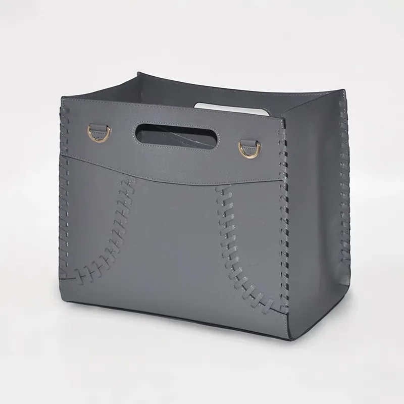 Fashion Handmade stitching Pu Leather Gifts Hamper Basket Christmas Gift Basket For Flower Magazine