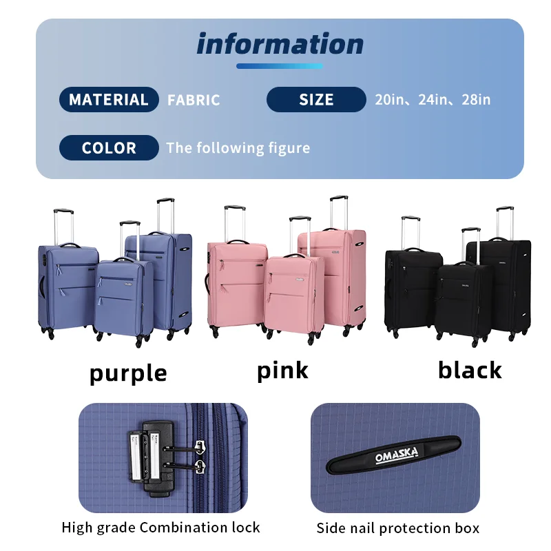 OMASKA Wholesale Fashionable Nylon Carry Luggage Bag Large Capacity 20 24 28 Inch Nylon Carry On Luggage Bags