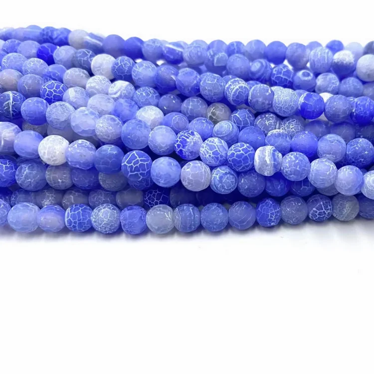 Wholesale Natural Gemstone 6/8/10mm Round Blue Agate Beads Frosted Matte Weathered Agate For Jewelry Making