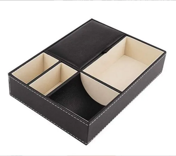 Wholesale PU desk organizer tray valet coin phone tray Drawer Storage Organizer 5 Divider for hotel home office