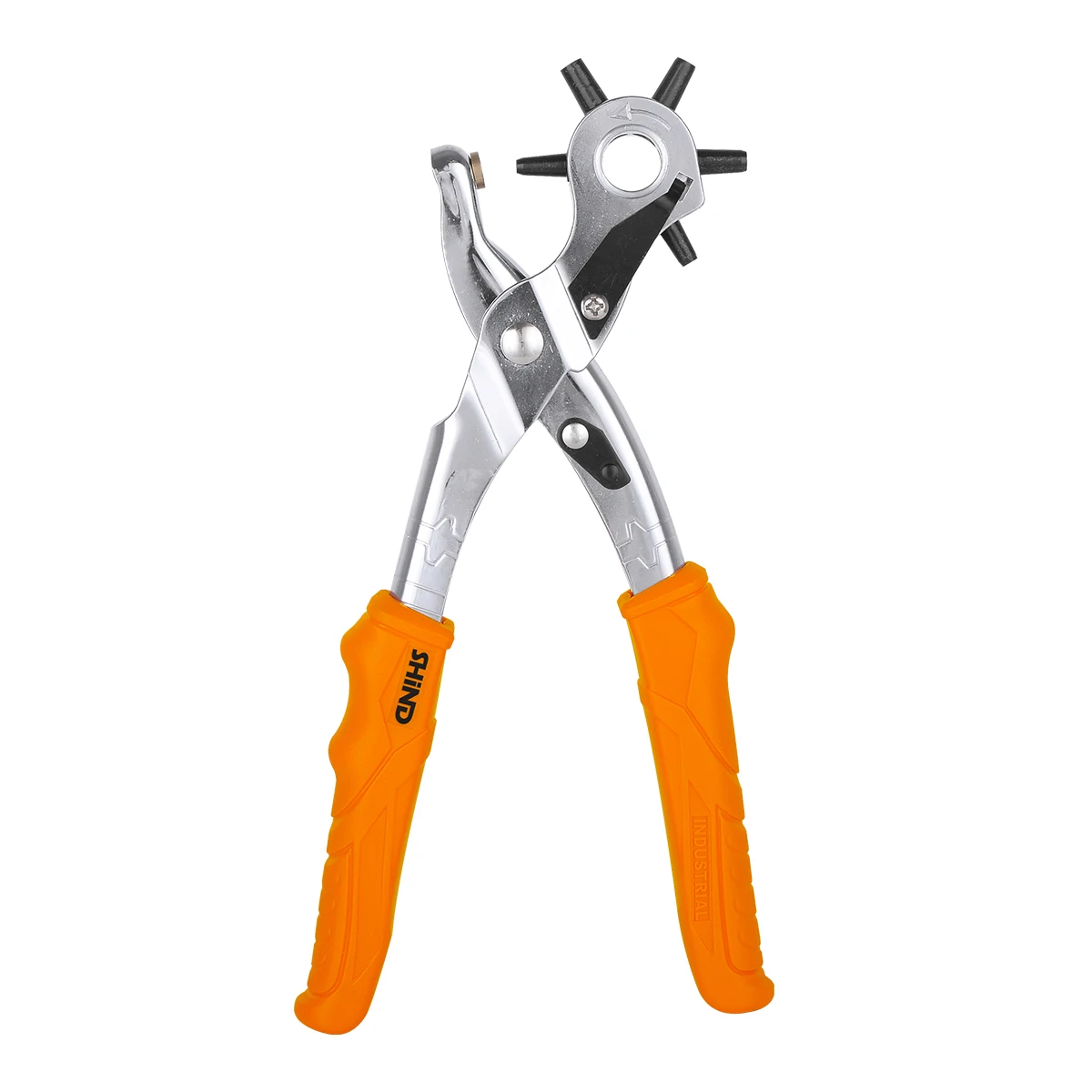 SHIND 94073 Hole Punch Pliers 9in/230mm Electricity Prevented Handle Steel Plated With 6 Tapered Hollow Hardened Steel Punches
