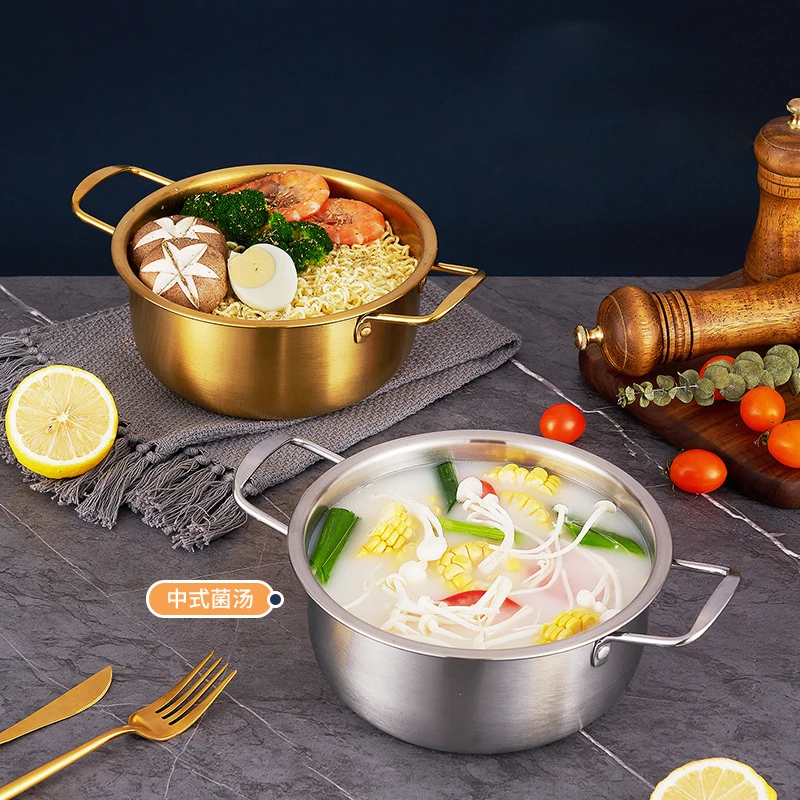 Small Household Kitchen Cooking Set Korean Ramen Noodle Hot Soup Pot with Induction Bottom Utensil for Instant Noodles