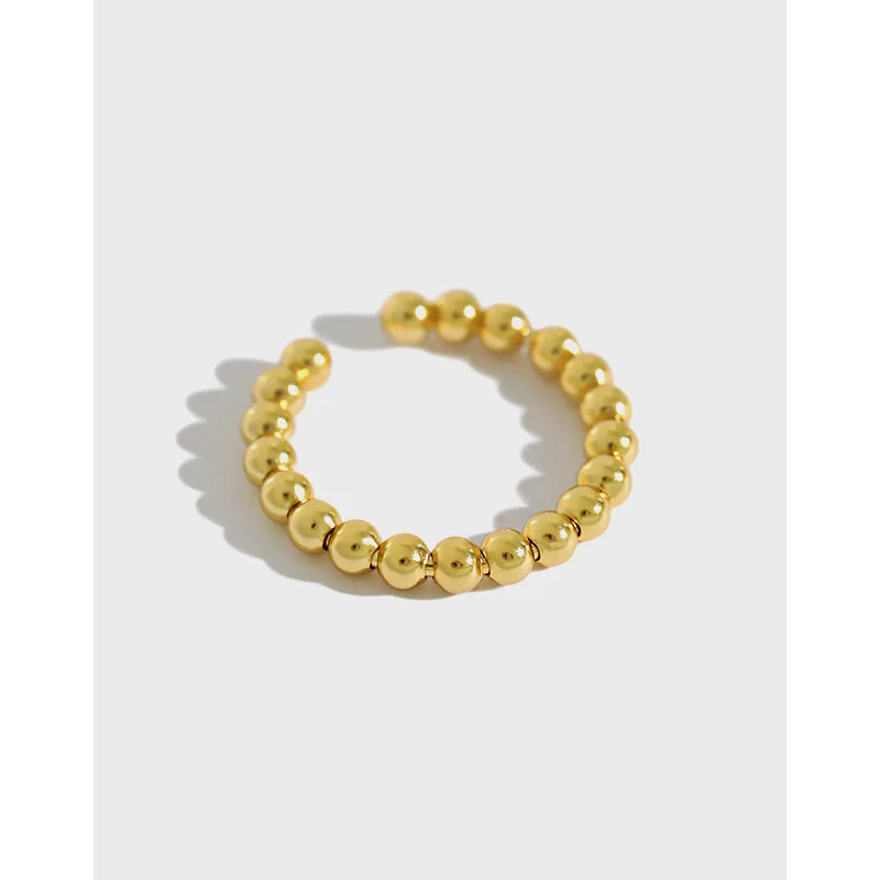 Dainty price 925 Sterling Silver Gold Plated Rings Finger Jewelry Opening Round Beaded Ring for women