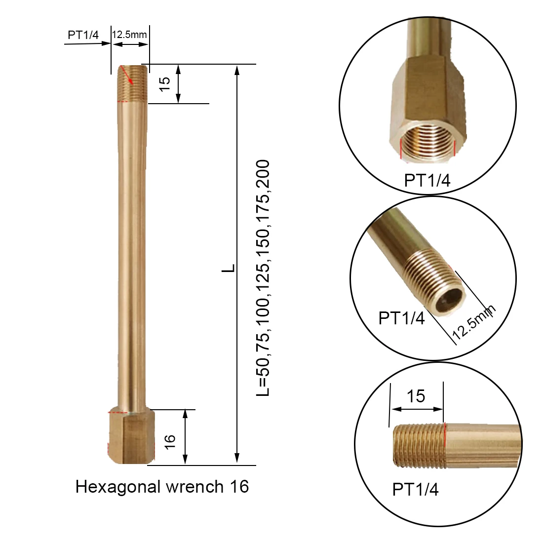Mold Extended Nipple 1/8 PT 1/4 PT Male and Female Fittings Extend Bar Brass Long Thread Pipe Barrel