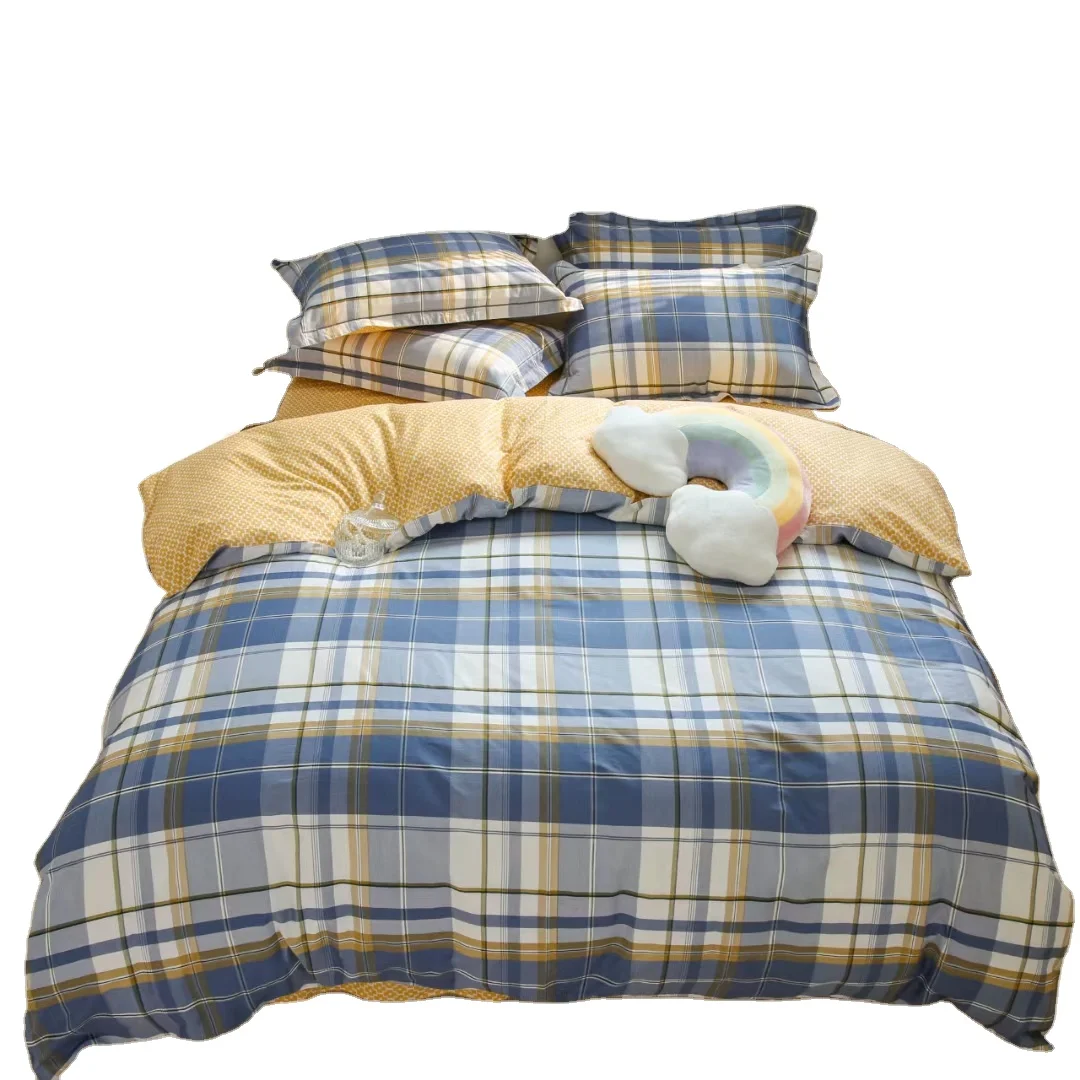 Guangzhou factory High grade natural cotton  bed sheet set OEM stripe duvet cover set hot selling bedding set