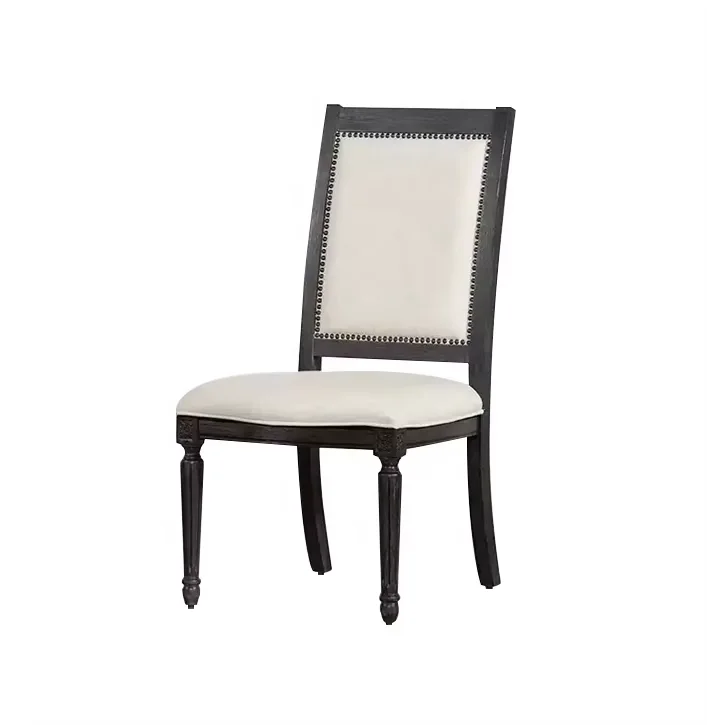 French Style Furniture Antique Hand Carved Wooden Chairs for Restaurants and Coffee Shop Square Back Upholstered Chairs