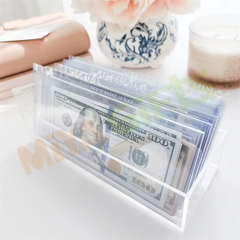 custom acrylic crystal cash tray cash holder organizer cash stuffing saving budget  money organizer planning board with divider