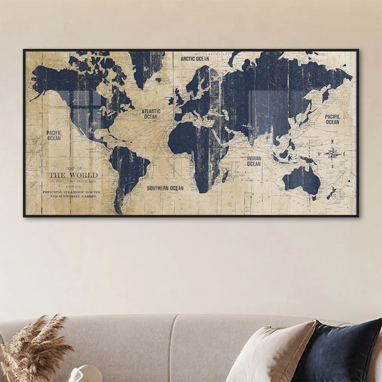 Оптовая продажа, картина с картой мира на заказ, картина на стену в стиле ретро, картина маслом на холсте