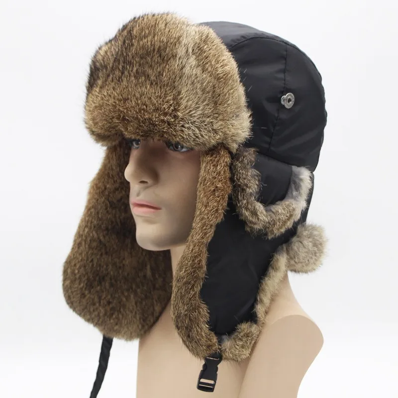Rabbit fur winter trooper hat outdoor sports thickened warm ear flap ski  hat