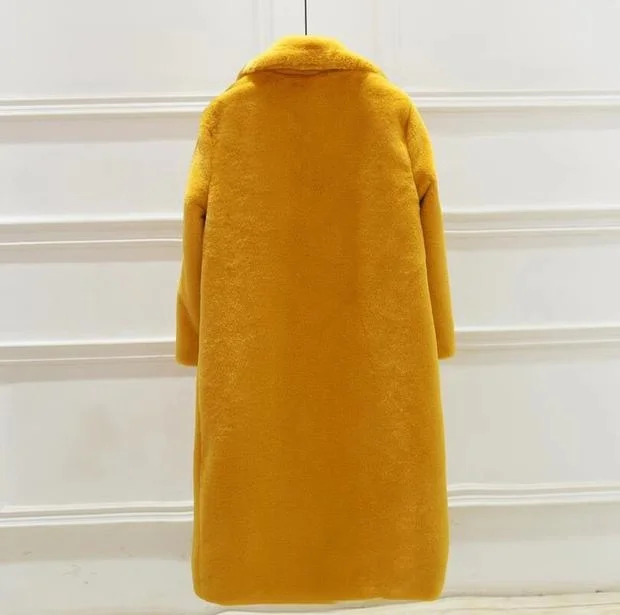 OEM Service Custom Women Winter Faux Rabbit Fur Jacket Cheap Faux Fur Trench Coat for Girls