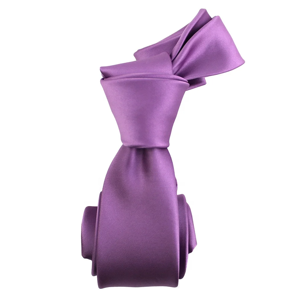 China Suppliers 8cm Men Custom Necktie Bespoke Orchid Handmade 100% Silk Woven Satin Lilac Lavender Solid Color Light Purple Tie