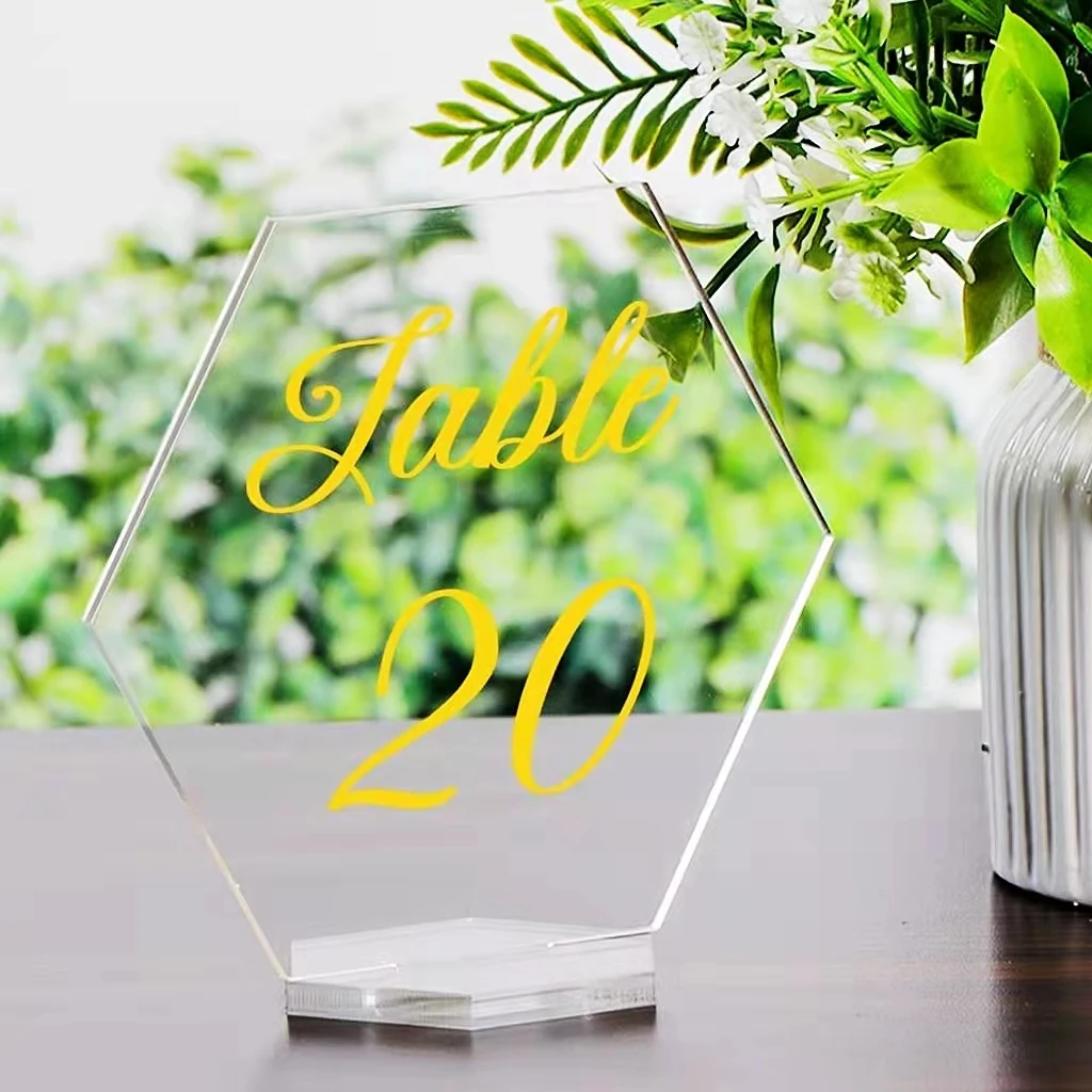 Wedding Reception Table Decorations Blank Acrylic Sign Hexagonal Table Numbers Acrylic wedding Numbers with Stands