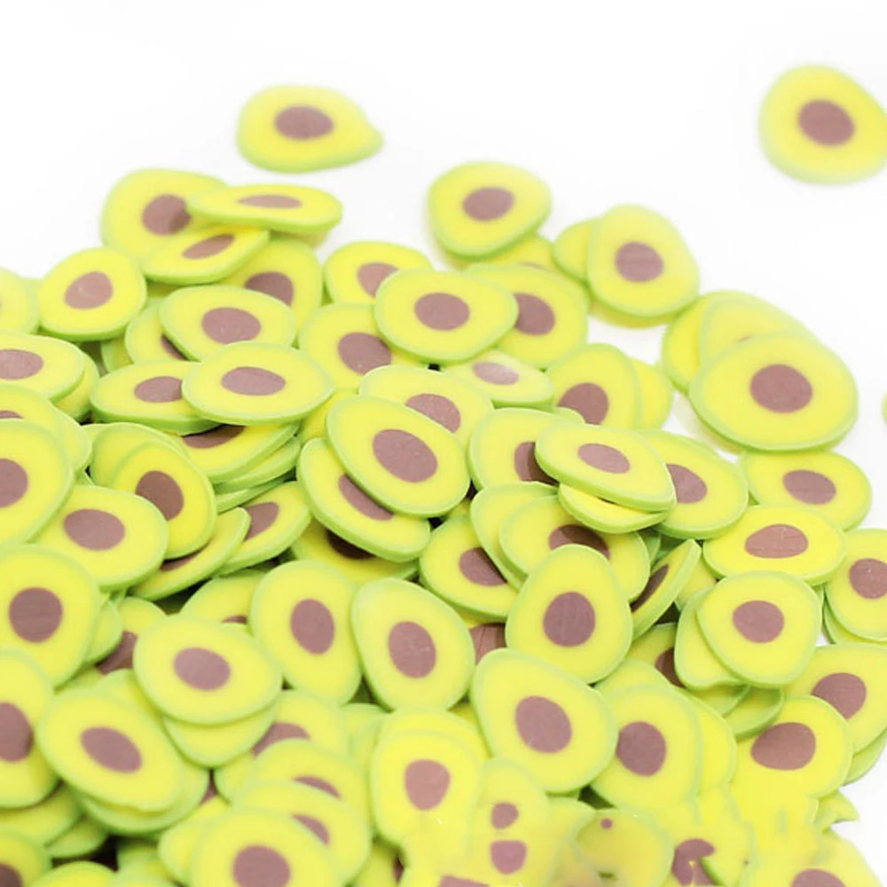 Green Avocado Slices Fruit Shape Manicure Decoration Pieces Pottery Clay Materials for Nail Printed