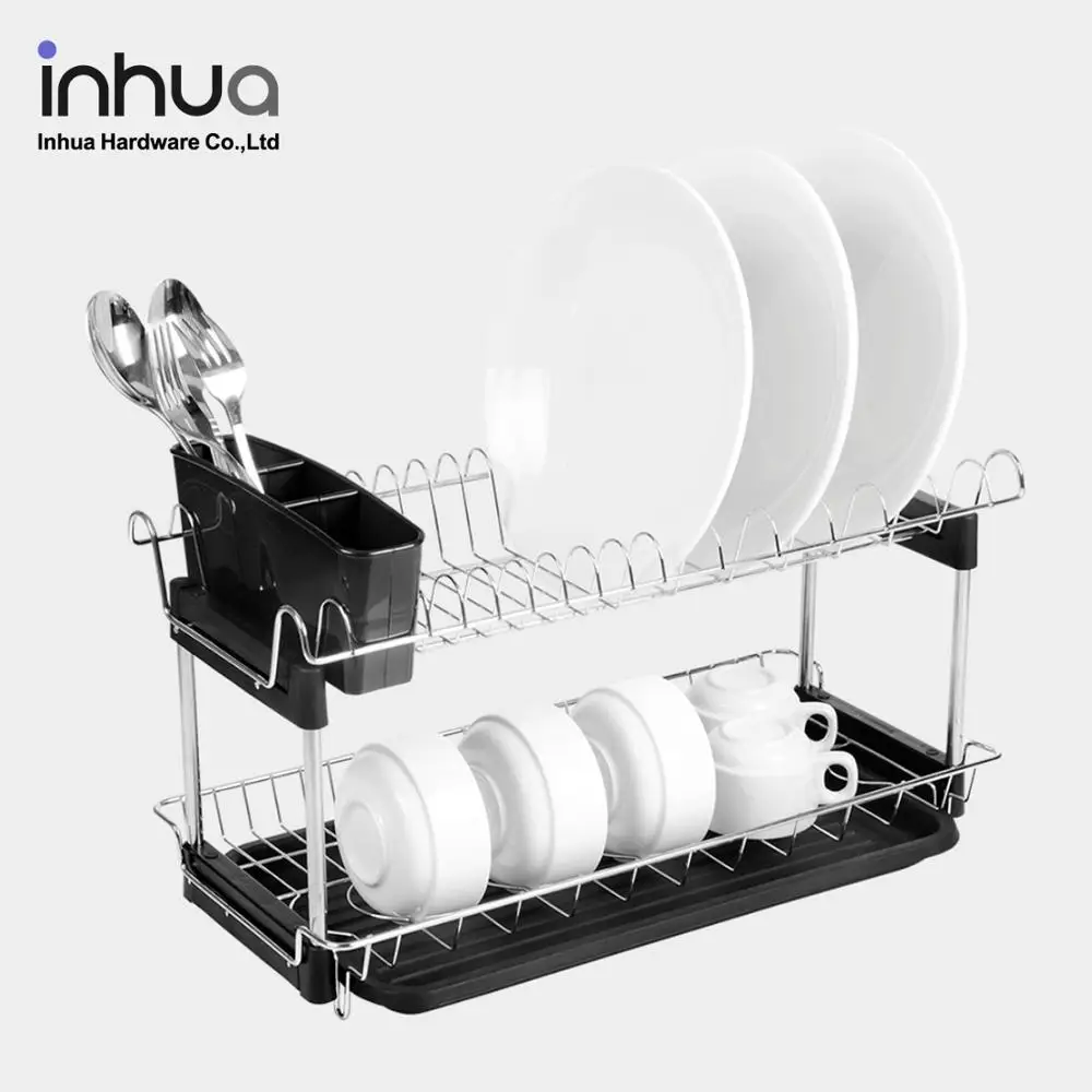 2 tier drain drying rack cutlery storage rack kitchen metal dish rack
