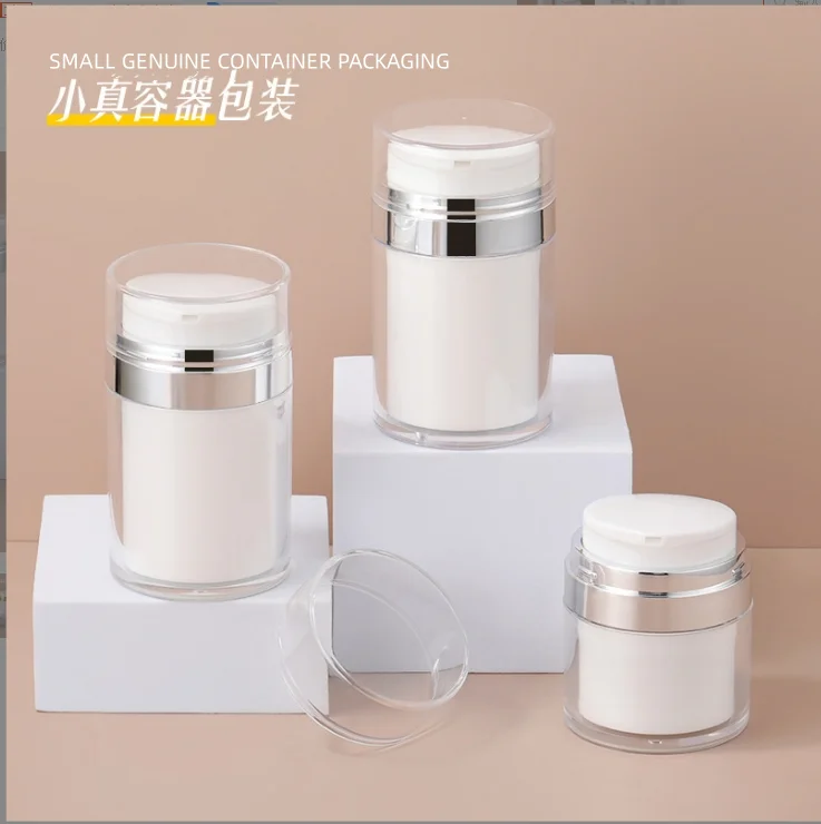 Customs logo 15g 30g 50g 80g 100g press type vacuum cream bottle travel portable airless jar face cream bottle