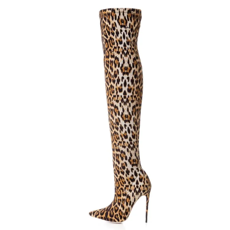 Over the Knee Ladies Boots Sexy High Heels Fetish Tube SM Queen Gladiator Leopard Print Women Long Boots
