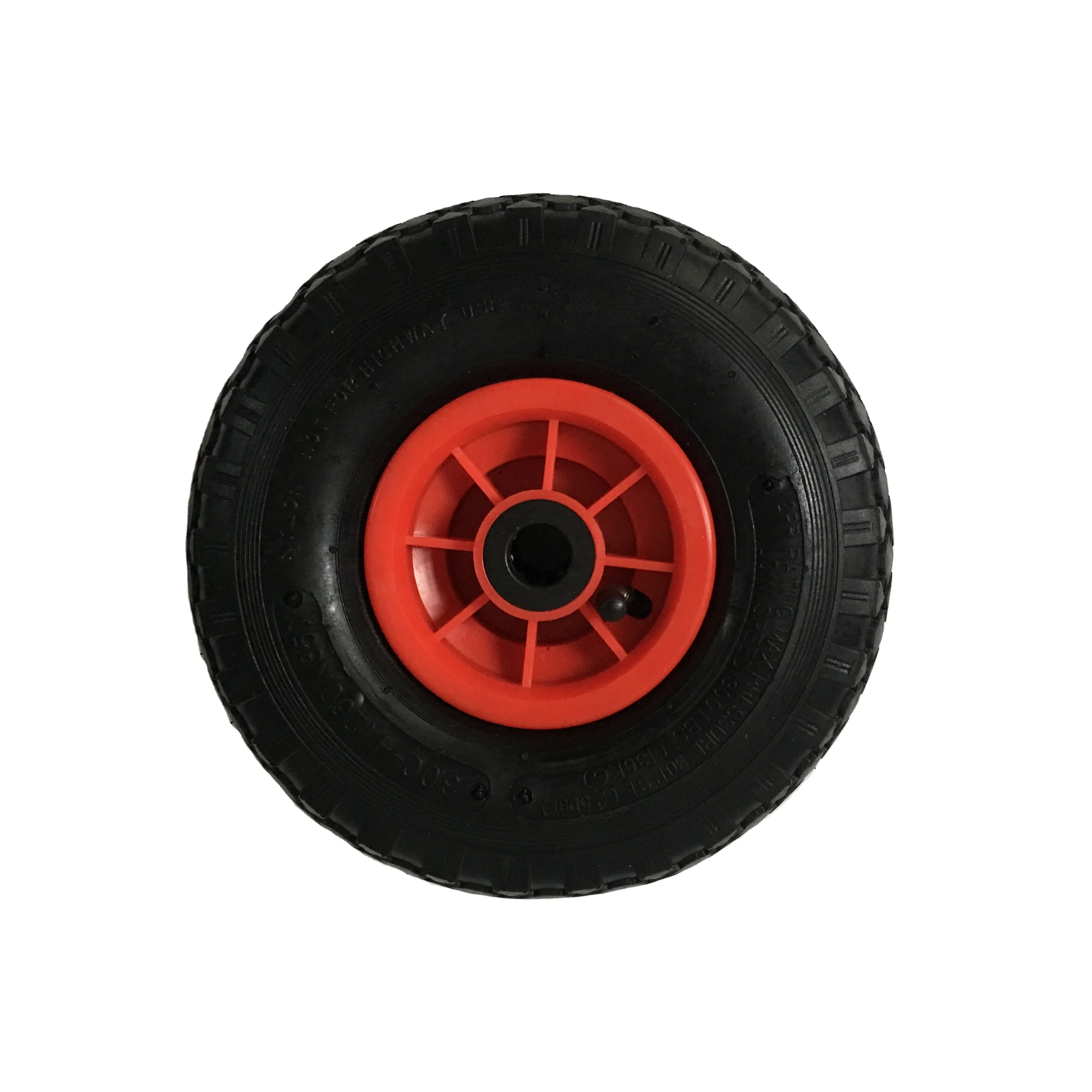 Europe Market Hot Sale 10 300 4 pneumatic rubber wheel with red plastic rim center hub hub length 75mm roller bearing 20mm