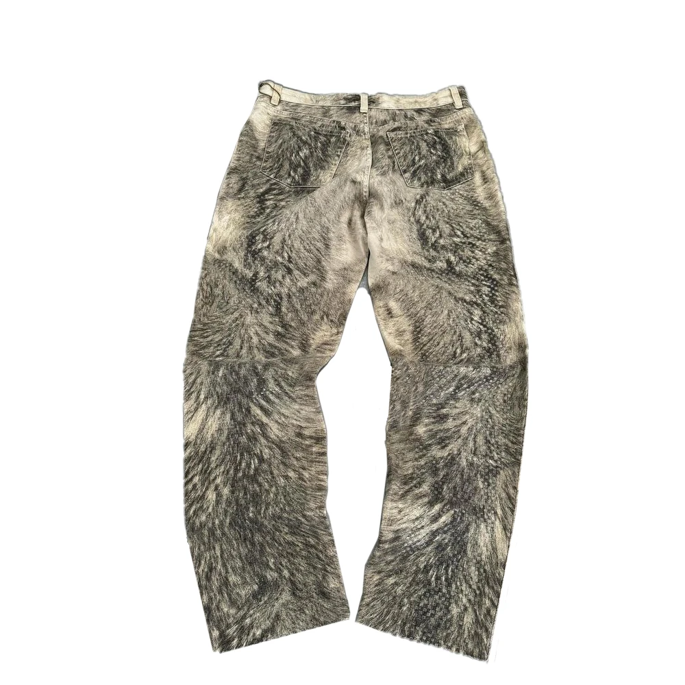 High Quality Straight Fit Animal Fur Camo Cargo Pants Multi-pocket Baggy Jeans Trousers Custom Wash Mens Pants