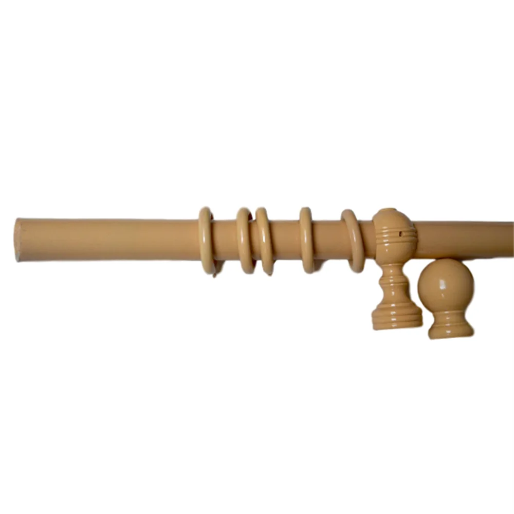 Window Wood Curtain Pole Track with Round Finial Accessories 50MM Wood Curtain Rod