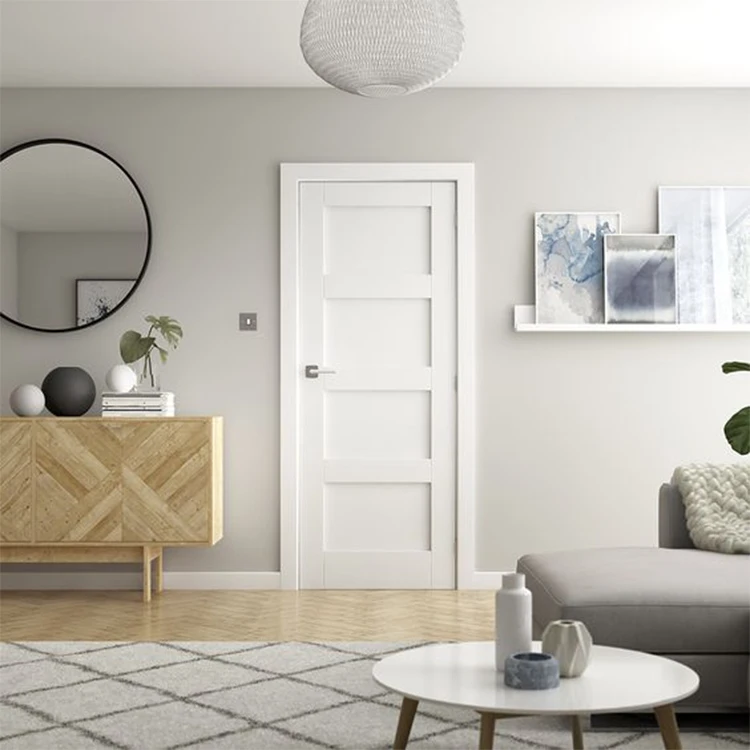 American Shaker Bedroom Entry Door Solid Wood Interior Plain White Prehung Room Interior Panel Door
