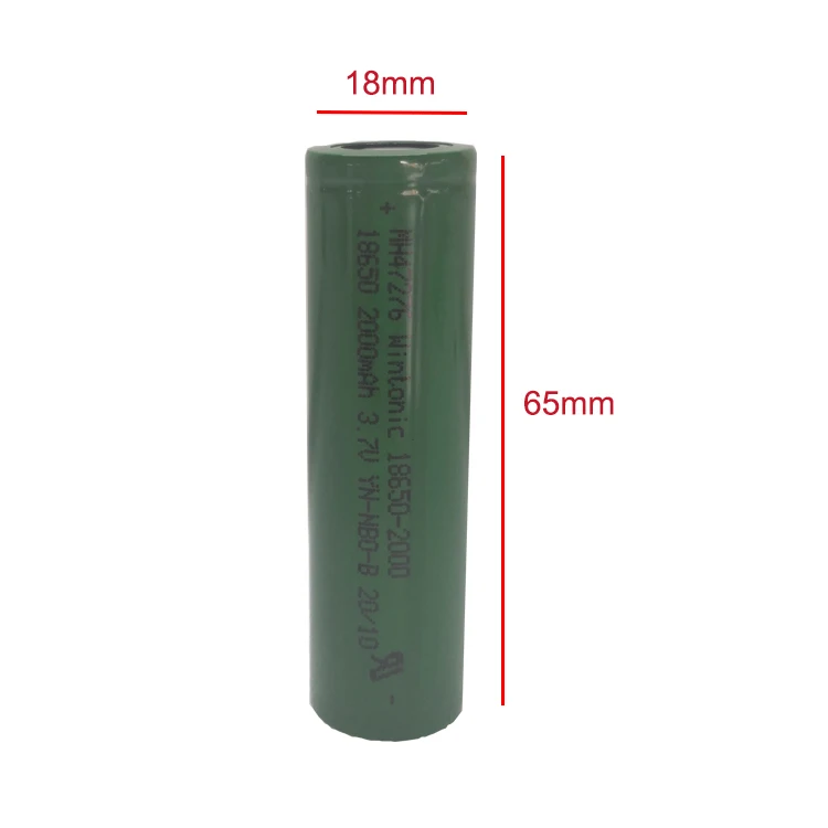 Rechargeable 3.7V 2000mAh Lithium Ion Battery 18650 Cell Bulk Production