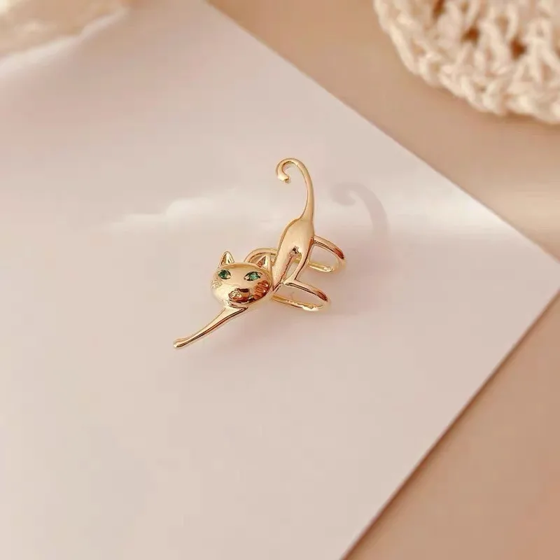 Lovely Mirror Animal Ear Bone Earrings for Women PVD Silver Gold Plated Alloy Cat Shape Ear Clip Earrings