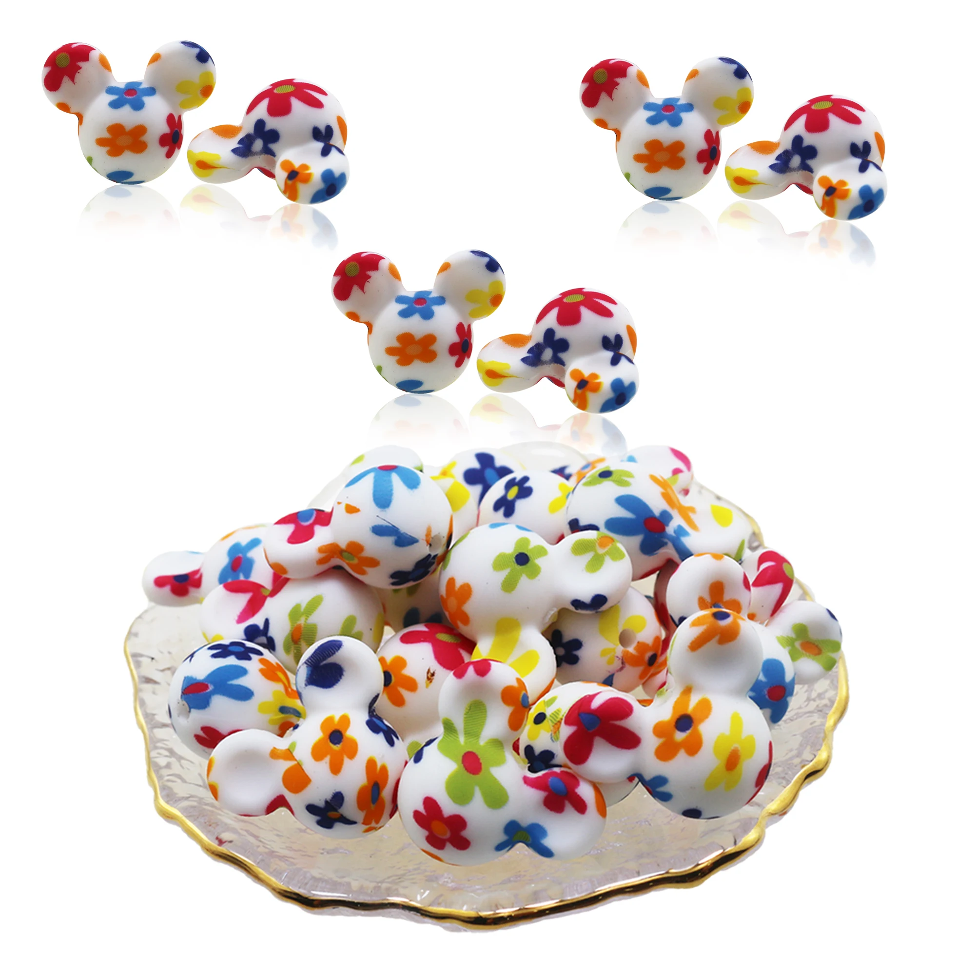 Wholesale Custom Leopard Print Mouse Silicone Beads Daisy Baby Teething Bpa Free Food Grade Jewelry Silicone Beads Baby Teething