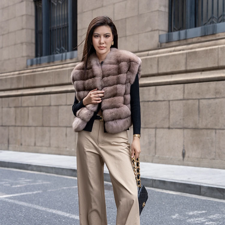Wholesale High Quality Sable Fur Pink Full Sable Round Neck Tank Top Coat Vest Real Mink Fur Vest For Women