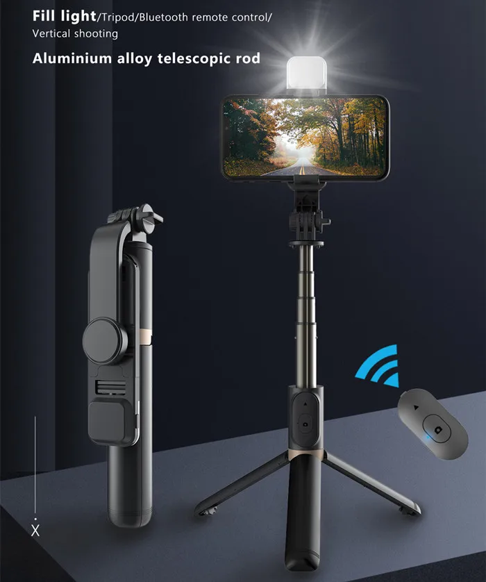 Q03s led light tripod stand selfie stick with wireless remote light