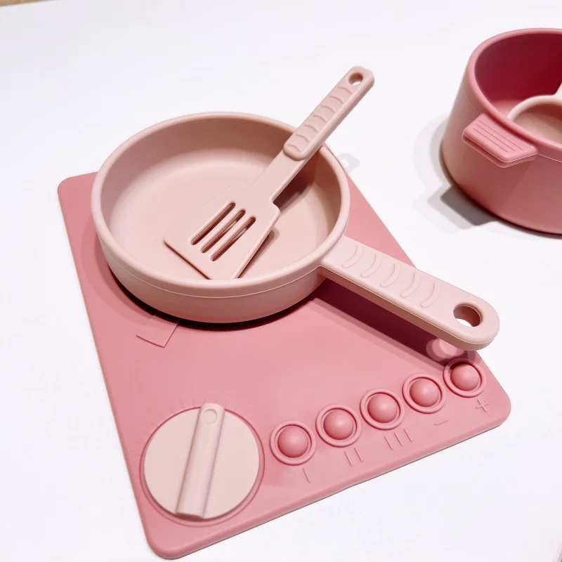 Food-Grade Silicone Kid 14 Pcs Kids Toy Kitchen Accessories Set With Play Pots And Pans Kids Pretend Play Kitchen Toy Set