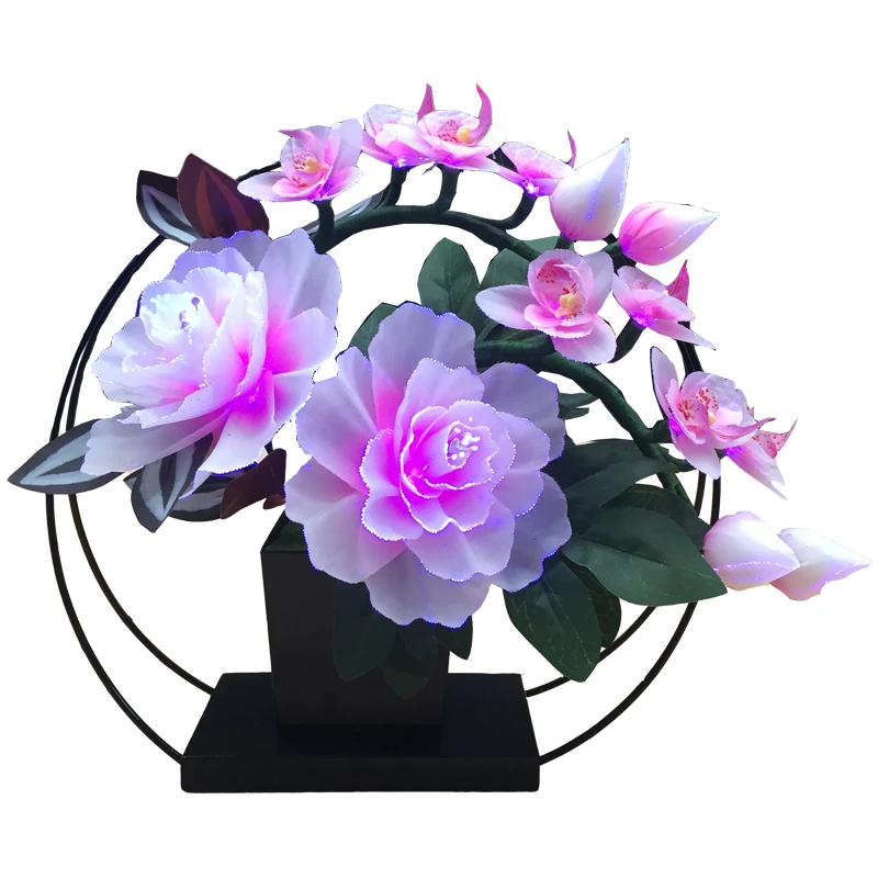 LED fiber optic flower lamp wedding christmas decoration led lamp holiday lighting lilly orchid peony with metal base