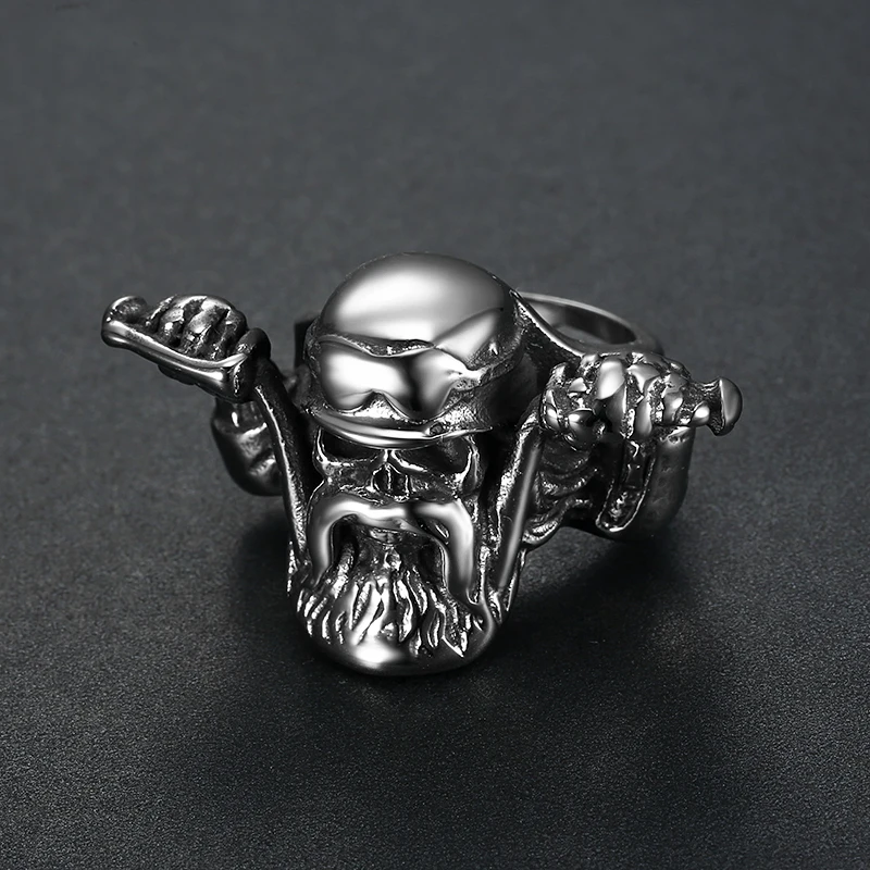custom cheap wholesale mens stainless steel ring motorcycle biker skull ring