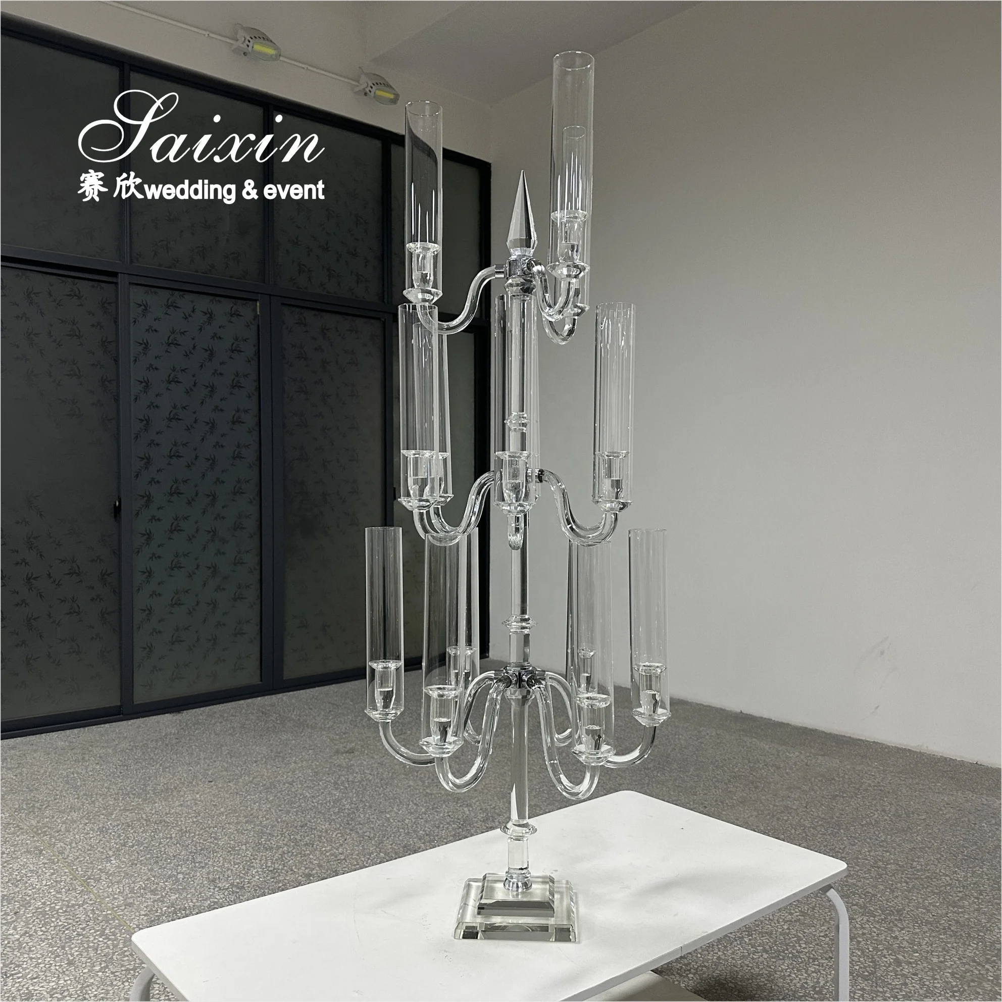 Saixin New Design Tall Wedding Centerpiece Table Decoration 15 Arms Crystal Candelabra