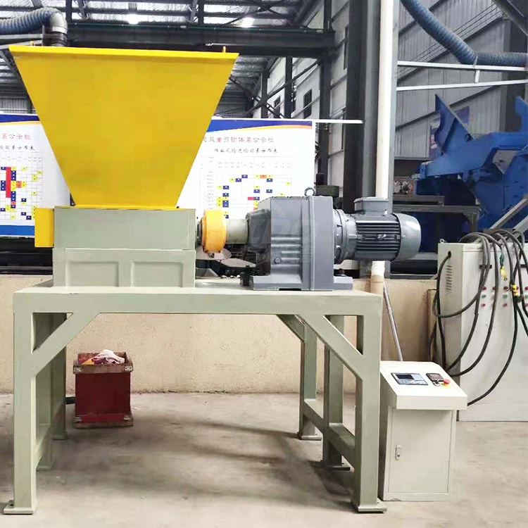 double shaft waste cardboard paper tire rubber metal scrap and plastic shredder for recycling machine