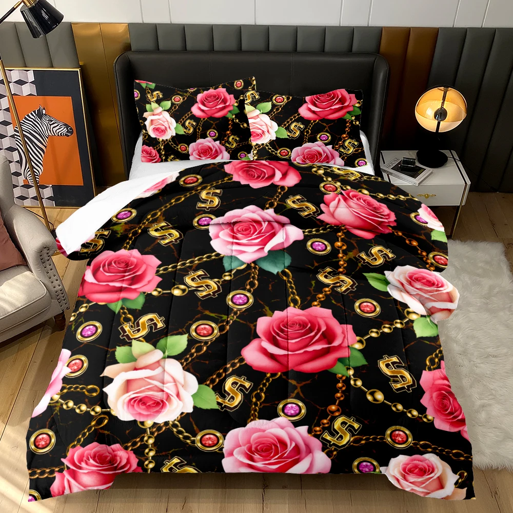 3D Romantic Flower Printed Bedding Set Red Rose Bed Linen Comforter Set For Girls Boys