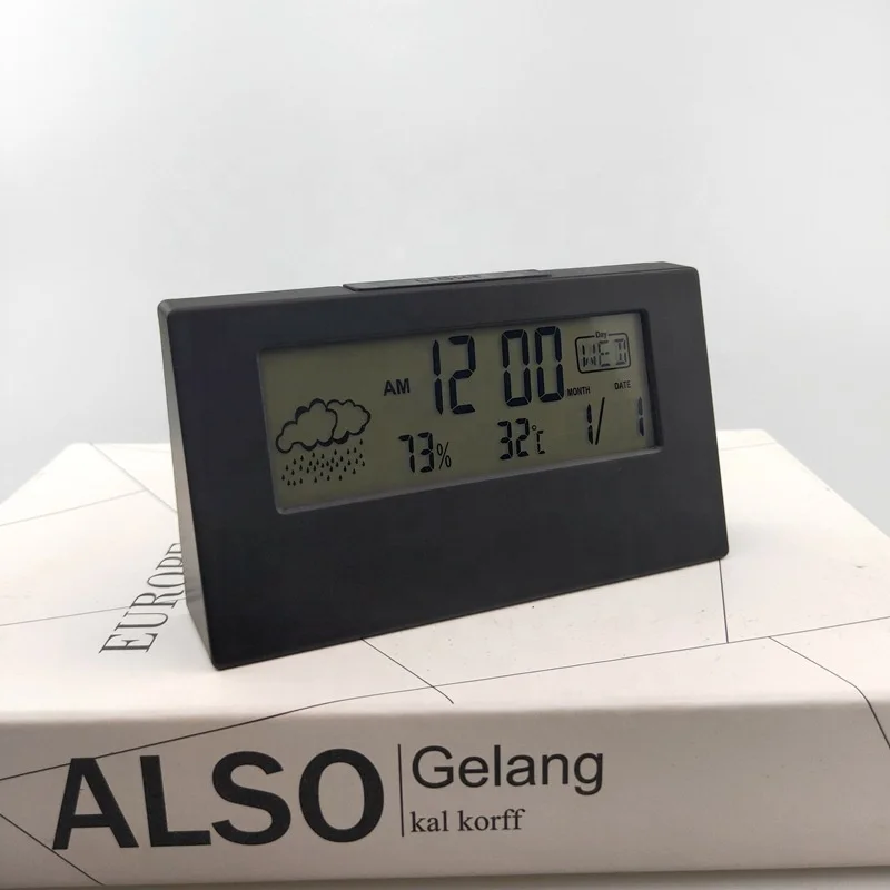 weather station display alarm clock promotional household Temperature Indicator with humidity LCD table clock LOGO custom