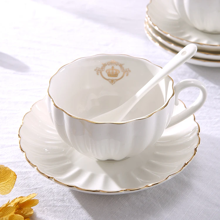 High quality porcelain flower shape gold rim decor custom color ceramic turkish coffee cups saucers tea cup sets